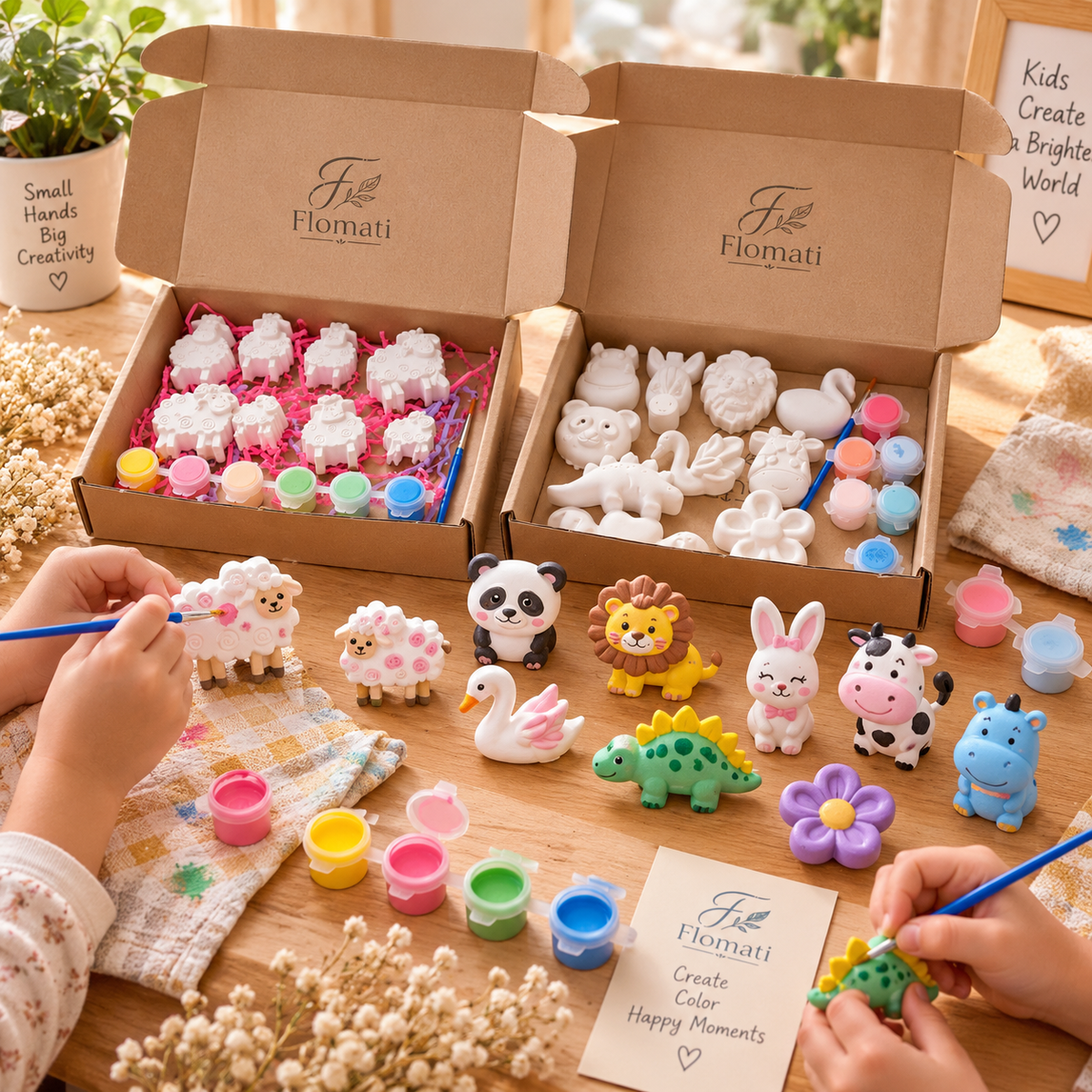 Kreatives Gips-Malset für Kinder mit Gipsfiguren, Farben und Pinsel von Flomati