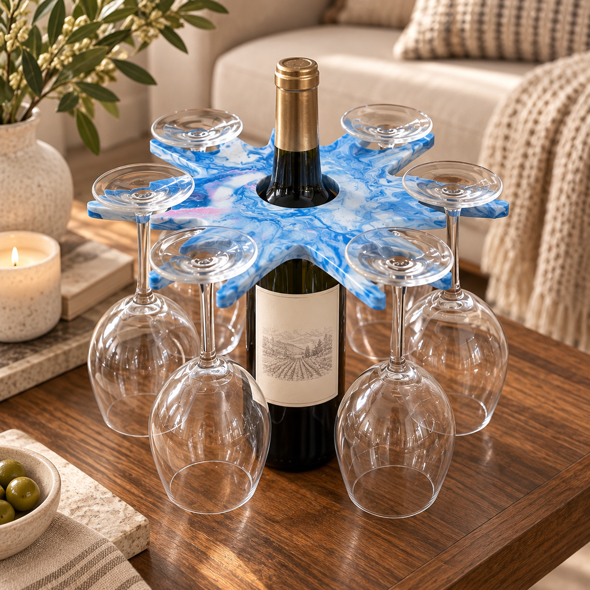 Handgefertigter Wein- und Glashalter aus Spezialgips im Stern-Design von Flomati