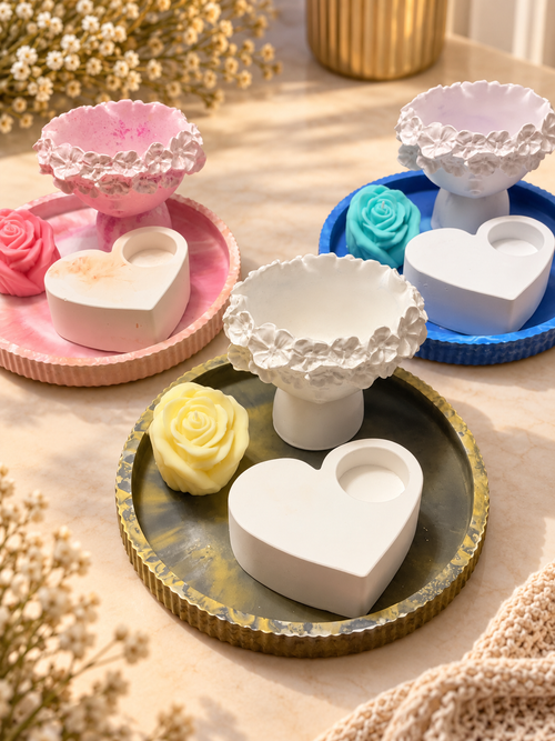 Handgefertigtes 4-teiliges Deko-Set aus Spezialgips in Pastellfarben von Flomati