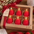 Handgefertigtes 6er-Set Erdbeerkerzen in roter Geschenkbox von Flomati
