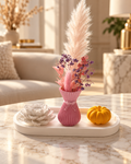 Romantisches handgefertigtes Deko-Set mit rosa Vase, Trockenblumen, weißer Blüte und gelbem Kürbis | Flomati